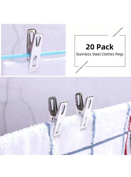 20pc Super Strong Stainless Steel Clothes Pegs Washing Line Laundry Clip Garden