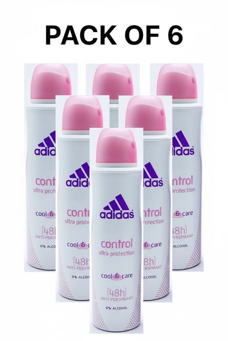 6 x Adidas Cool & Care 48hrs Women's Antiperspirant Body Spray - Control Ultra P