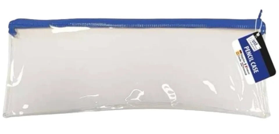 3 Pcs CLEAR EXAM 13" PENCIL CASE Coloured Zips Pen Office Stationery Kids School