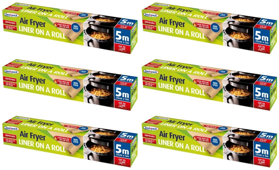 6x Sealapack Air Fryer Liner Roll Disposable Cut to Size Non-Stick - 25cm x 5m