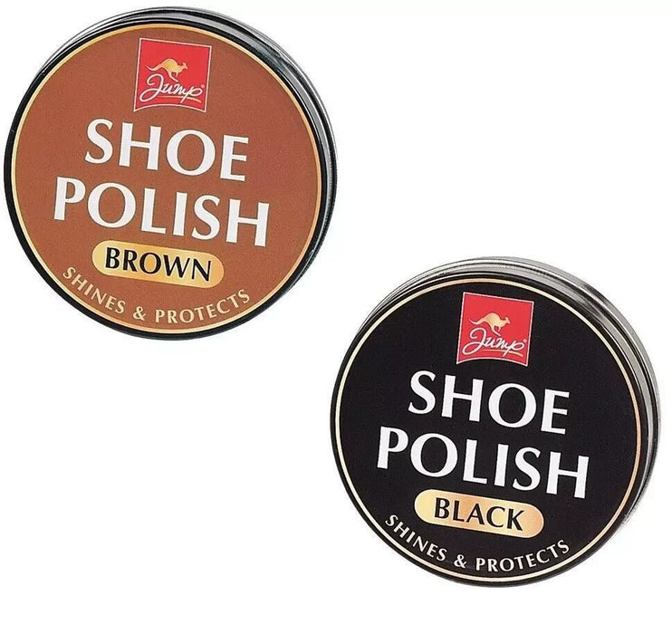 Black and Brown Shoe Polish Large 80g Tin Set Jump Shine Clean and Protect