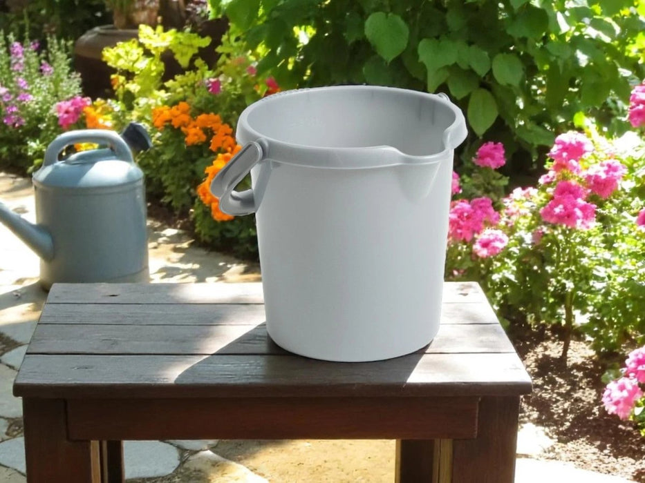 5L Storage Bucket Plastic with Carry Handle For Home Kitchen Garden Use (Silver)