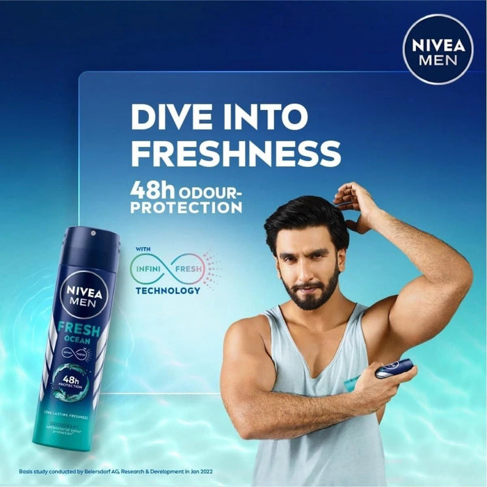 6 x 150ml Nivea Men FRESH OCEAN 48h Deodorant body Spray 0% ALUMINIUM - RARE