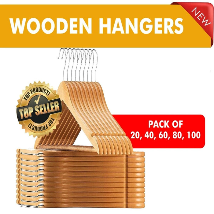 Wooden Coat Hangers Suit Garments Clothes Wood Hanger Trouser Bar Set 2/80/100PC
