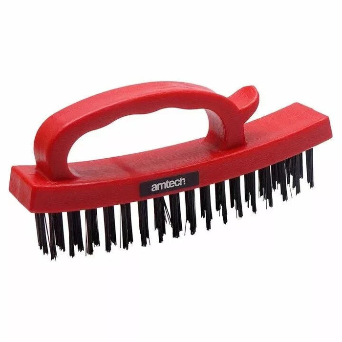 4 Row Wire Brush Steel Easy Grip Rust Cleaning Metal Hardened Bristles