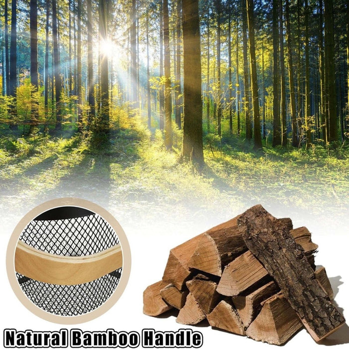 Metal Wire Mesh Fruit Basket Bin Wooden Handle Kitchen Storage Organizer - Black