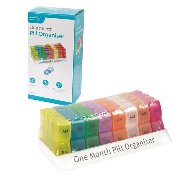 One Month Pill Organiser for Tablets and Medication Weekly Colour Coded AM/PM