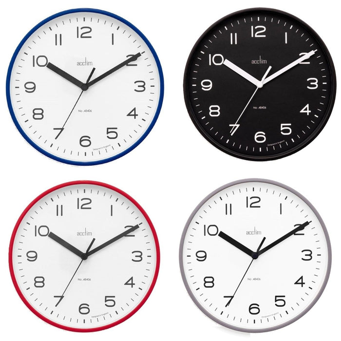 Acctim Runwell Silent 20cm Wall Clock Quartz Slimline Case Shiraz In 3 Colours