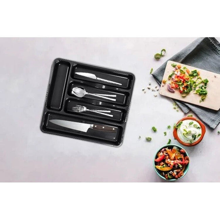 Plastic Small Cutlery Tray Kitchen Drawer Insert 5 Comp Organiser - Dark Grey