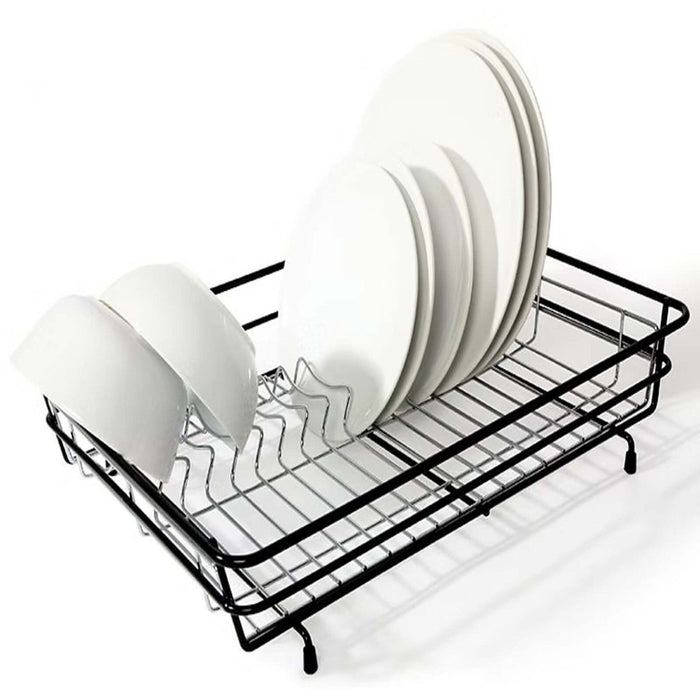 Metal Dish Drainer Wire Coated Non-Slip Feet Plates Bowl Sink Drying Rack Black.