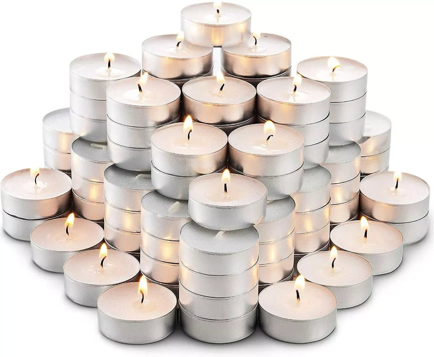 100 Tea Night Lights Candles 8 HOUR LONG BURN Unscented Tealights Nightlight 8HR