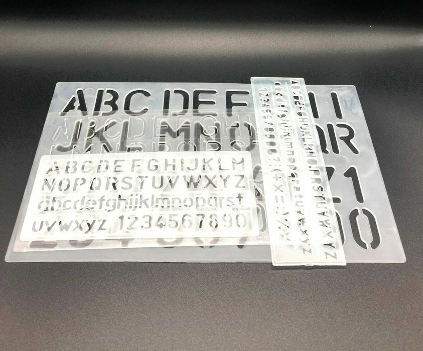 4 Pc Stencil Set Assorted Small & Large size Alphabet Letters and Numbers