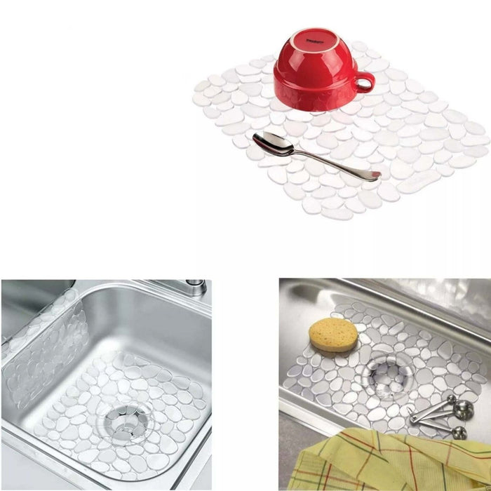 Kitchen Pebble Sink Mat Dish Drainer Rack Cup Glass Scratch Protector Washing Up