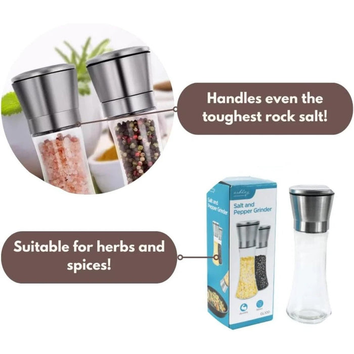 Salt Pepper Grinder Shakers Stainless Steel Spice Herb Adjustable Kitchen Large