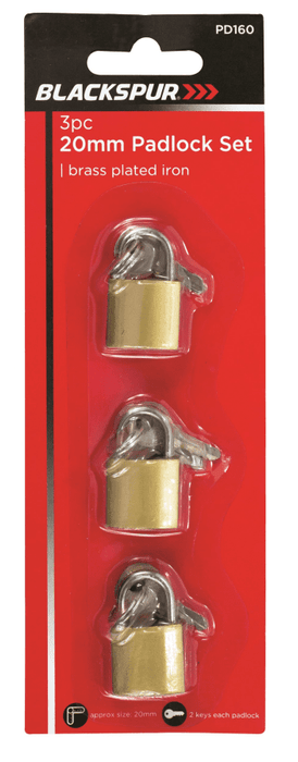 3Pc 20MM Solid Brass Padlock Set with 3 Keys Strong Secure Security PD160