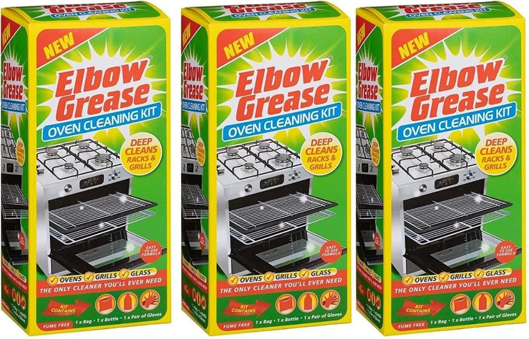 3x Elbow Grease Oven Cooker Cleaner Grill Glass Hob Baking Trays Cleaning Kit