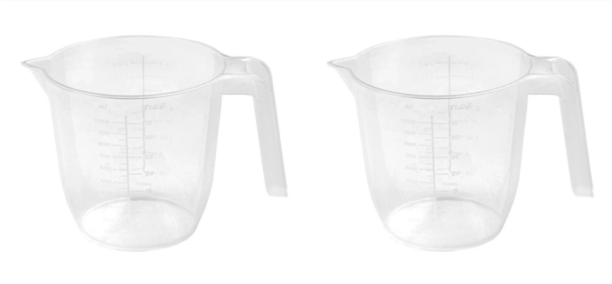 2x Wham Kitchen Cooking Baking Plastic Measuring Jug with Handle 1L - Clear