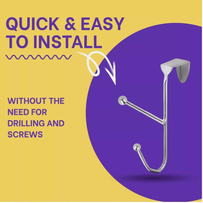 Chrome Over The Door Coat Hanger Double Hook Strong Metal Clothes Towel Peg Rack