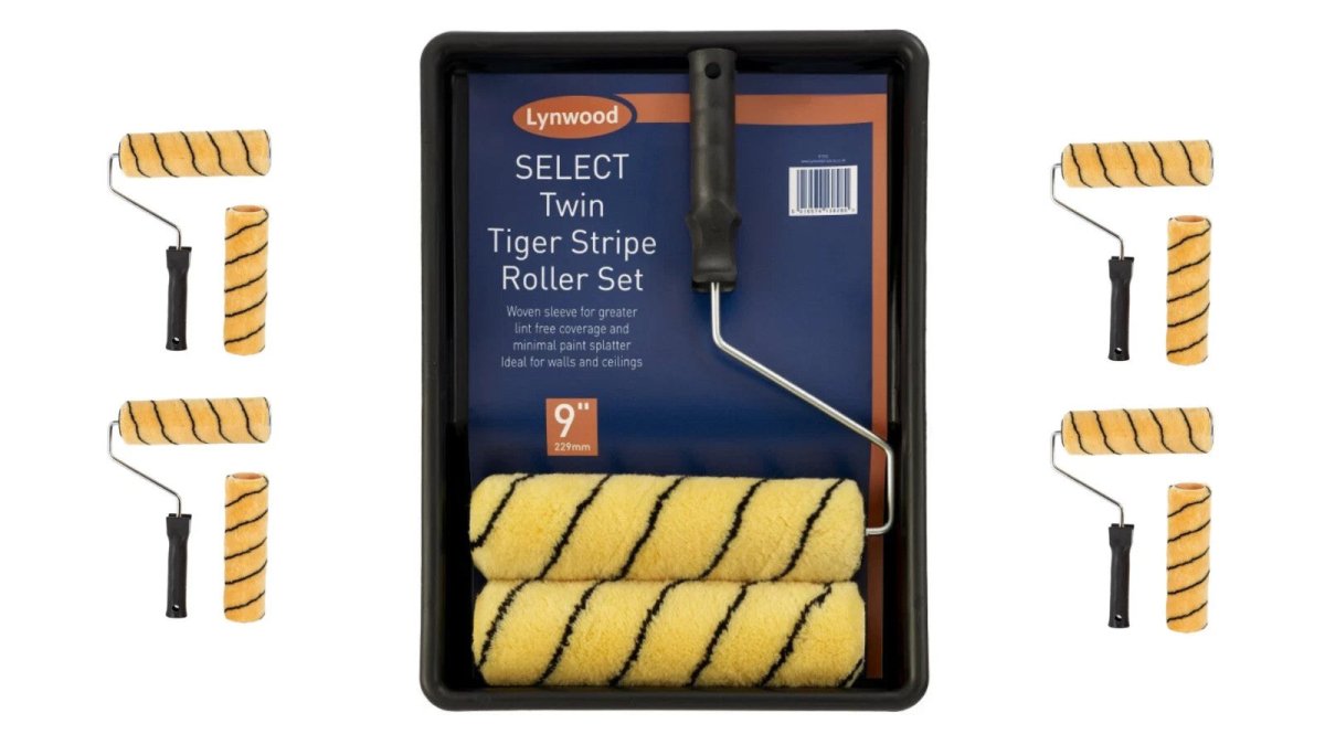 Lynwood Twin Tiger Stripe Roller Paint Tray Set 9" Woven Sleeve Large Pile Kit