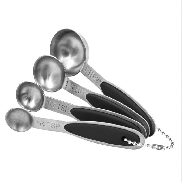 Stainless Steel Set of 4 Measuring Spoons / Dry And Liquid Soft Grip Ingredients
