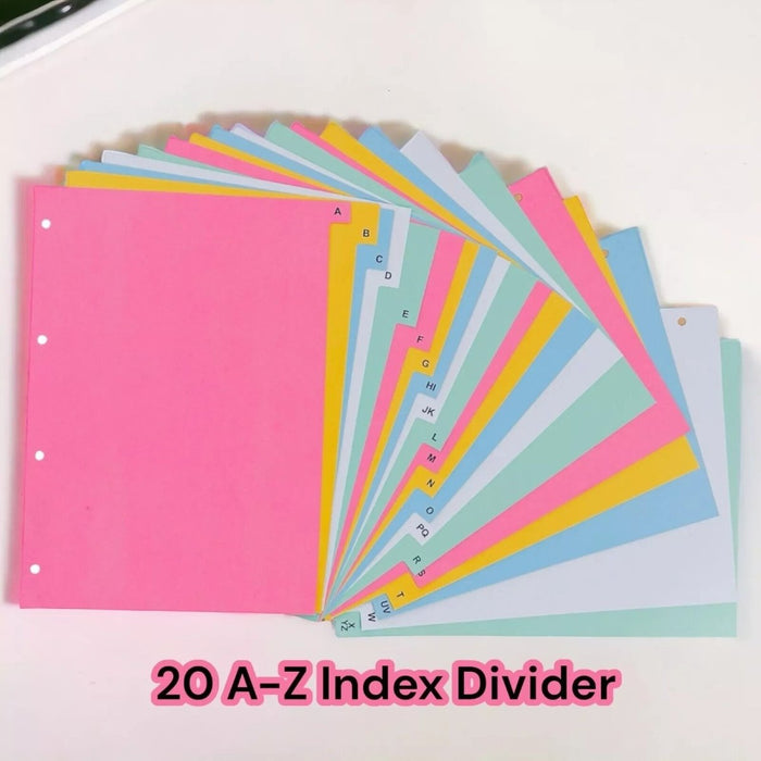 20 A-Z Index Dividers / abc Alphabetical Order A4 Universally Punched Strong