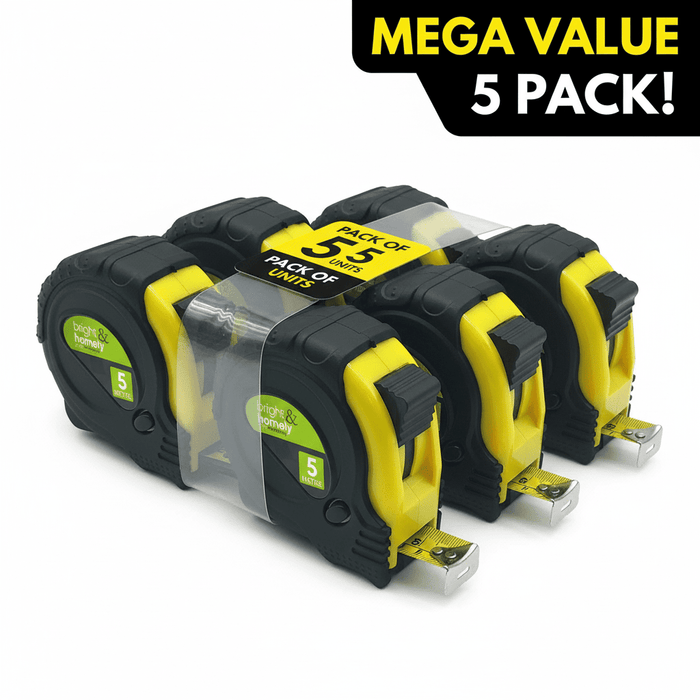 (Set of 5) 5M Measuring Tape Measure With Self Power Grip Lock Black & Yellow