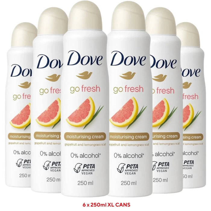 6 x 250ml Dove Go Fresh Grapefruit & Lemongrass Scent Antiperspirant Deodorant
