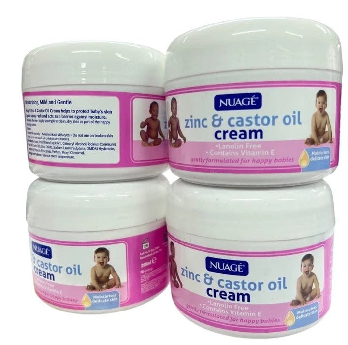 4 x NUAGE ZINC AND CASTOR OIL CREAM FOR BABY BABIES NAPPY RASH WHITE 200ML NEW