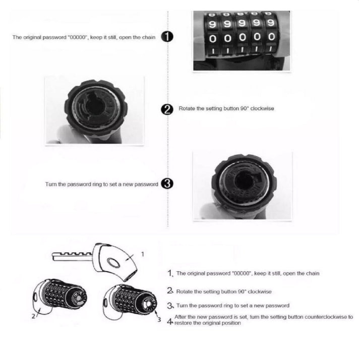Bike Lock Cable Chain 5 Digit Combination Heavy Duty bicycle Security ANTI THEFT
