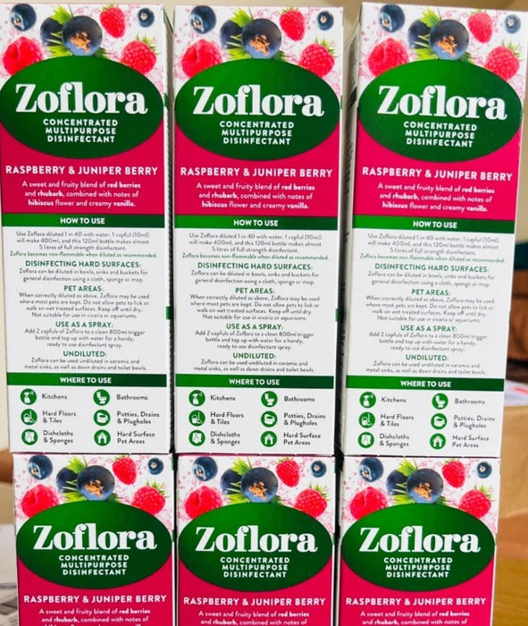 3 x 120ml Zoflora Concentrated Bacterial Disinfectant Raspberry & Juniper Scent