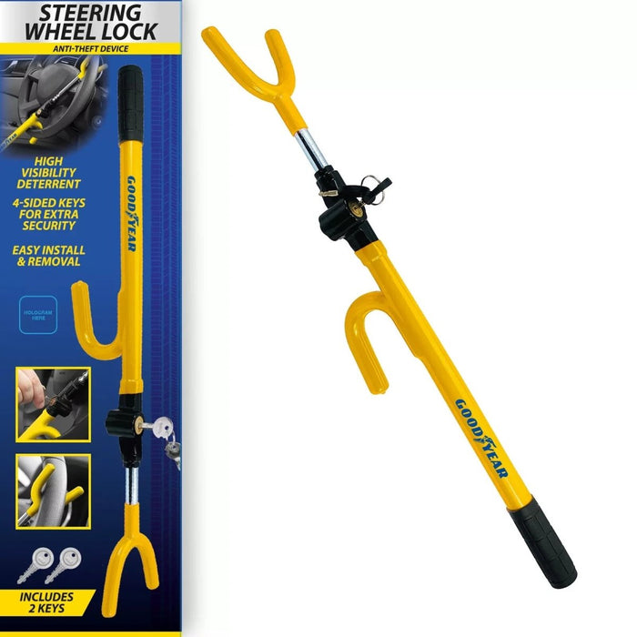 GOODYEAR STEERING WHEEL LOCK UNIVERSAL HIGH SECURITY CAR VAN CROOK LOCK 900158