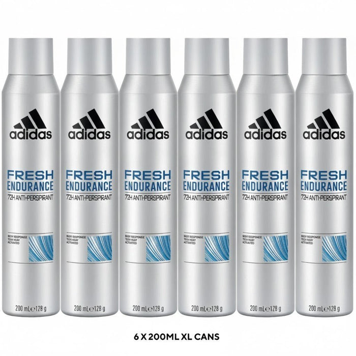 6 x 200ml XL Cans Adidas Fresh Endurance Antiperspirant Deodorant Body Spray