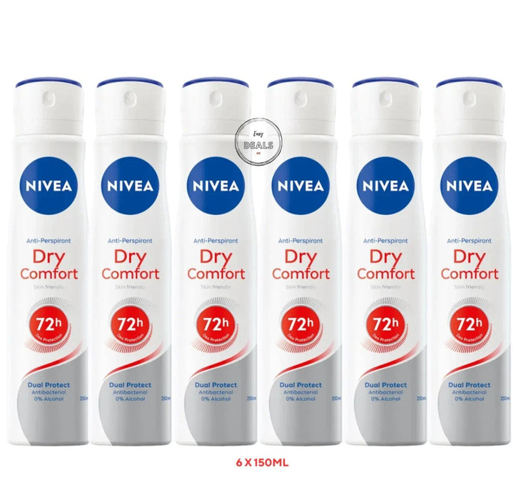 6 x 150ml Nivea Womens DRY COMFORT Deodorant Antiperspirant 72h Protection