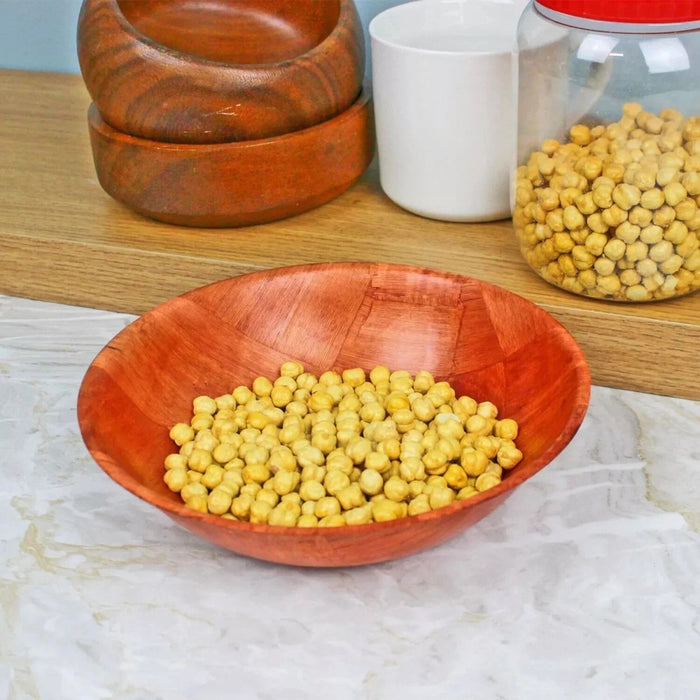 Wooden Bowl Woven Pattern 20cm Fruit Salad Snack Serving Kitchen Decor