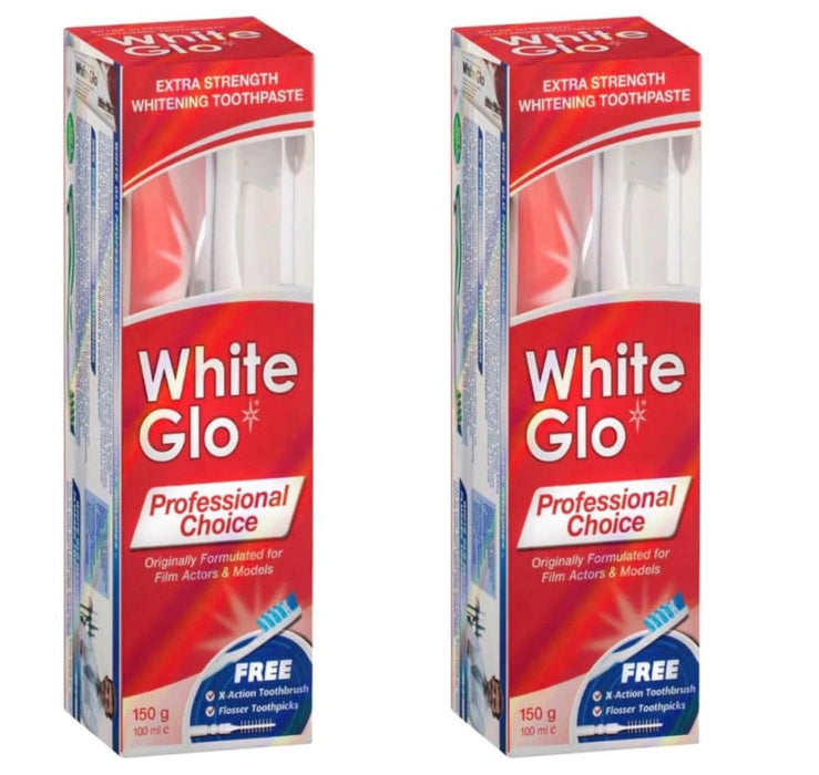 2 X WHITE GLO Extra Strength Whitening Toothpaste Professional Choice.
