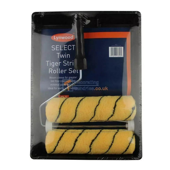 Lynwood Twin Tiger Stripe Roller Paint Tray Set 9" Woven Sleeve Large Pile Kit