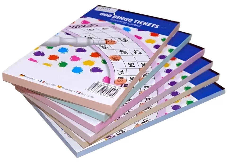 6 x Jumbo Bingo Flyers Tickets Pad Of 600 6 To View, All Colours 1-90 sheets