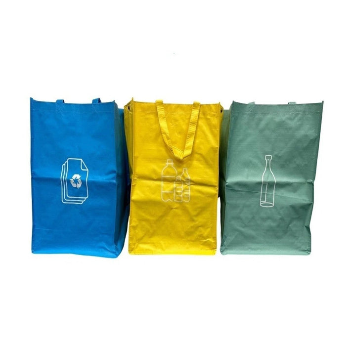 Recycling Carry Bags Set of 3 Reusable Recycle Waste Sorting Bin Sack Handle
