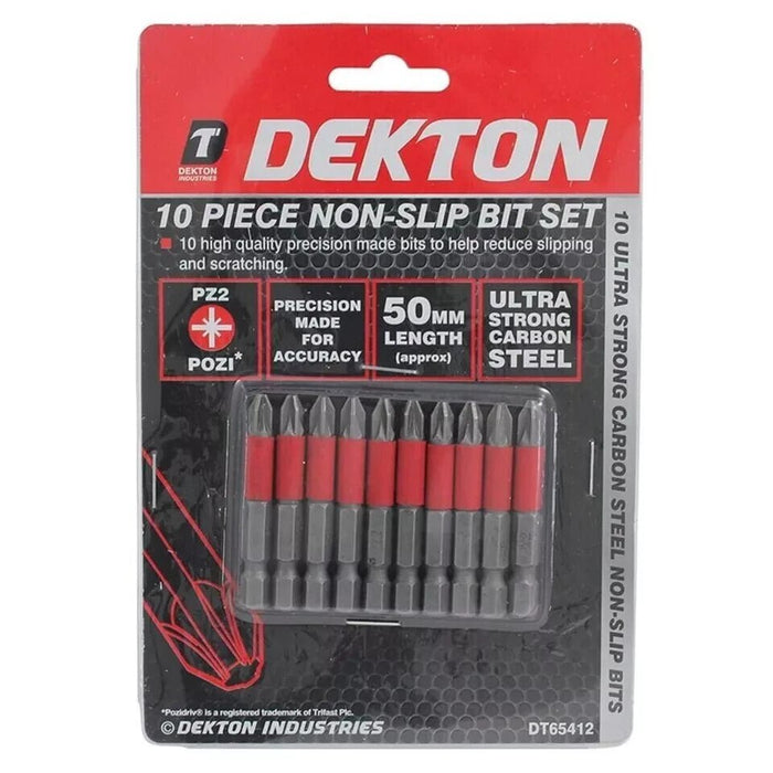 Dekton DT65412 10 Piece 50mm Non-Slip Pozi* PZ2 Power Drill Screwdriver Bit Set.