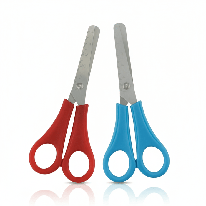 2 x CHILDRENS SAFETY SCISSORS METAL Kids Child School Blade 5" Blue & Red