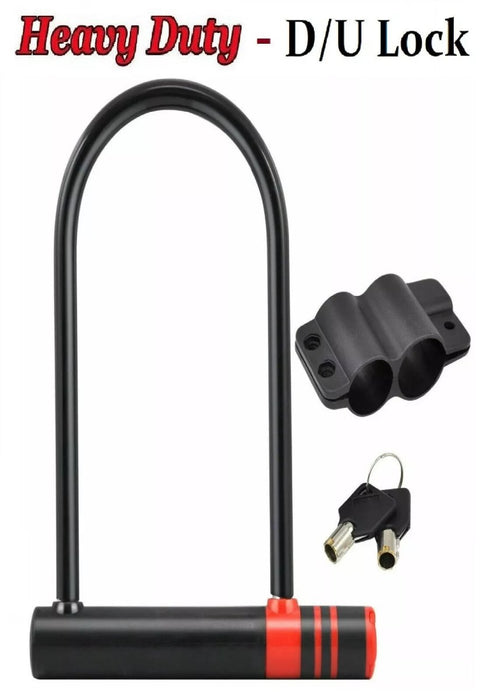 D/U Shaped Bike Lock Heavy Duty Cycle Motorbike Scooter Bicycle Security 2-Keys