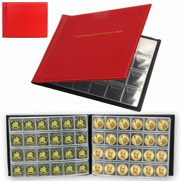 Close-up of the horizontal coin pockets in the collection album, designed to hold 6 coins each