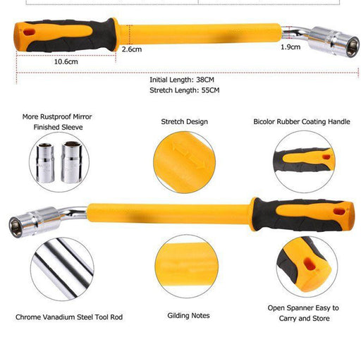 17 19 21 23mm HEAVY DUTY Extendable Tire Car Wheel Brace Socket Tyre Nut Wrench - Image 2