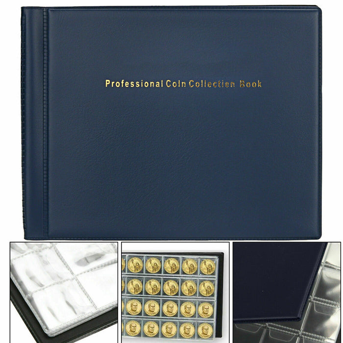 Close-up of the vertical coin pockets in the collection album, each capable of holding 4 coins