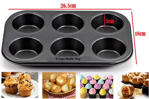 MAXPERKX 6-Cup Non-Stick Muffin Tray, 26.5x17.5cm