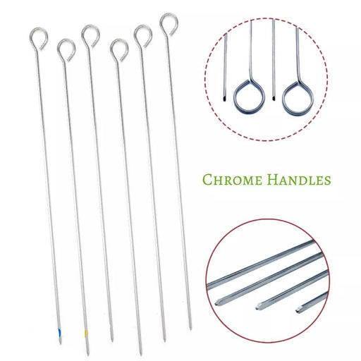 MAXPERKX 6pc 9" Chrome BBQ Skewers, Perfect for Grilling