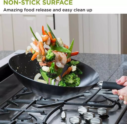 MAXPERKX Carbon Steel Wok with Bakelite Handle, Durable and Heat-Resistant