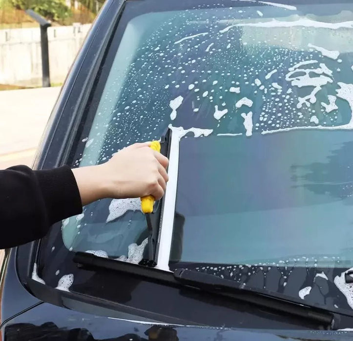 MAXPERKX Silicone Window Wiper Squeegee being used on a shower glass