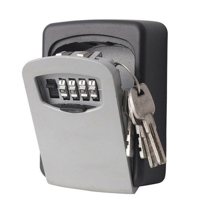 Front view of wall-mounted key safe with 4-digit combination