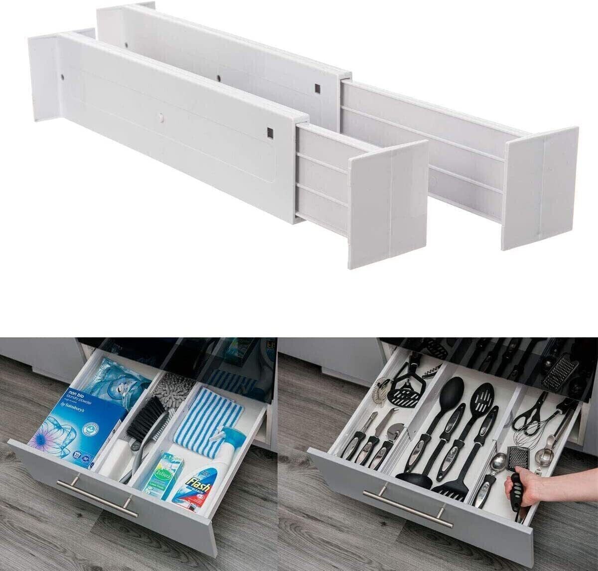 Spring Loaded Drawer Insert MAXPERKX Expandable Drawer Dividers – 2-Piece Set for Kitchen & Bedroo ...